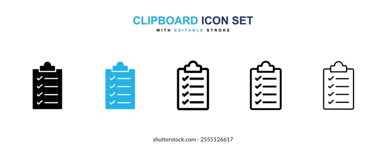 Clipboard icon collection in black and blue colors