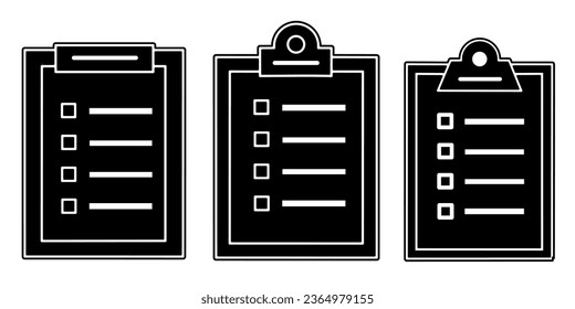 Clipboard icon collection. An illustration of a black clipboard icon. Stock vector.