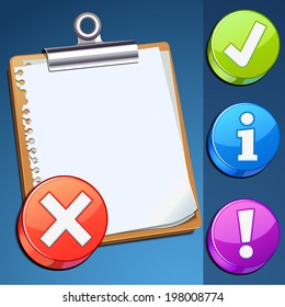 Clipboard icon with color button (vector illustration)