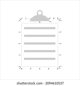 Clipboard Icon Connect The Dots, Hard Rigid Board With Clip On Top Vector Art Illustration, Puzzle Game Containing A Sequence Of Numbered Dots