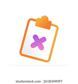 clipboard icon with cross, colored flat vector. modern and minimalist design.