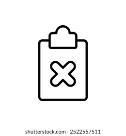 clipboard icon with cross, wrong survey symbol. line vector isolated on white background. trendy and modern design