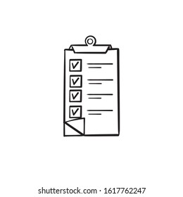 Clipboard icon design template with check mark sign illustration hand drawn doodle style