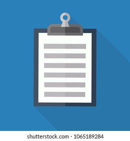 clipboard icon in flat style with long shadow, isolated vector illustration on blue transparent background