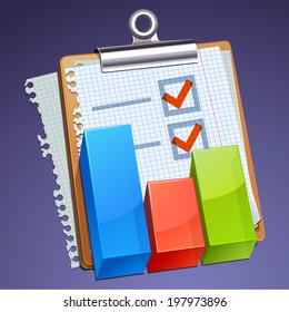 Clipboard icon and graphic statistic, vector illustration