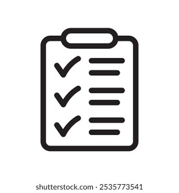 Ícone da área de transferência isolado no plano de fundo. Símbolo de sinal de lista de verificação para design de site e aplicativo.