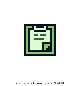 Clipboard icon for notes with sheet of paper pixel art icon. Isolated vector illustration. Element design for mobile app, web, sticker, logo. 8-bit.