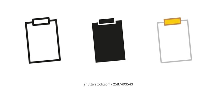 Clipboard icon. Office document symbol. Paper note vector illustration. Writing pad sign. Stationery board pictogram. Checklist and memo concept.