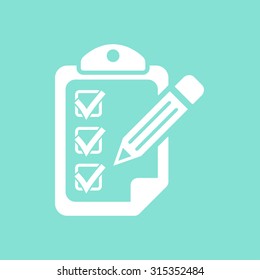 Clipboard  icon on a green background, flat design. Vector illustration.