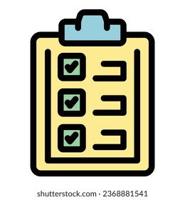 Clipboard icon outline vector. Form paper. Job report color flat