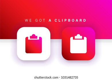 Clipboard icon. Paste icon. Checklist icon. Square contained. Use for brand logo, application, ux/ui, web. Red design.