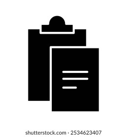 Clipboard icon. Report paper on clipboard, business paper. Isolated user interface elements for apps and web. Editable stroke.