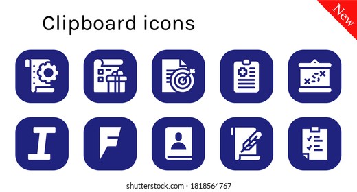 clipboard icon set. 10 filled clipboard icons.  Simple modern icons such as: Planning, List, Document, Clipboard, Boarding, Italic, Foursquare, Agenda, Paper