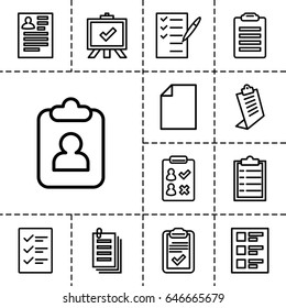 Clipboard icon. set of 13 outline clipboardicons such as resume, board, clipboard, check list, paper