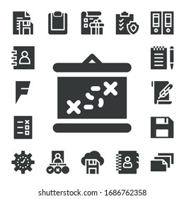 Symbolsatz der Zwischenablage. 17 gefüllte Symbole der Zwischenablage. Inklusive Symbole für Dokumente, Agenda, Foursquare, Einboarding, List, Notepad, Papier, Diskette, Management, Zwischenablage, Aufgaben, Dokumentation, Dokumentation