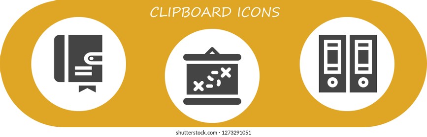  clipboard icon set. 3 filled clipboard icons. Simple modern icons about  - Agenda, Boarding, Documentation