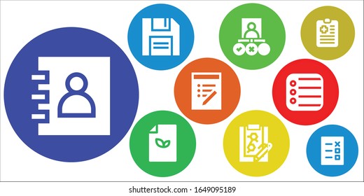 clipboard icon set. 9 filled clipboard icons. Included Agenda, Diskette, Tasks, Paper, Clipboard, List, Reminder icons