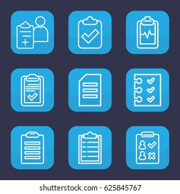 Clipboard icon. set of 9 outline clipboard icons such as doctor prescription, checklist, paper