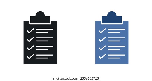 Clipboard icon set in black and colored versions.