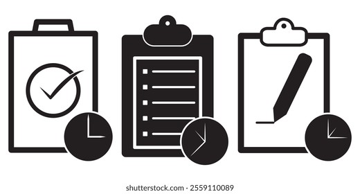 Clipboard icon set. Checklist on the clipboard line icon with checkmarks, checklist, document, pencil. Clipboard outline icons. Checklist symbol. planning icon vector illustration.