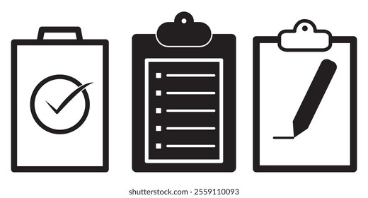 Clipboard icon set. Checklist on the clipboard line icon with checkmarks, checklist, document, pencil. Clipboard outline icons. Checklist symbol. planning icon vector illustration.