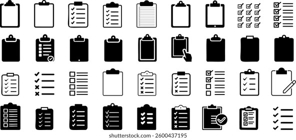 Clipboard icon set, checklist, task, to do list vector illustration, simple clip board design for organization, planning, productivity, management, business graphic element