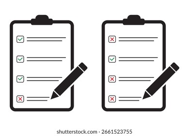 Conjunto de ícones da área de transferência. Ícone de lista de verificação. Ilustração gráfica vetorial. Adequado para design de site, logotipo, aplicativo, modelo e interface do usuário. Área de transferência com marca de seleção e símbolos de tarefas ilustração Vetor isolada. 