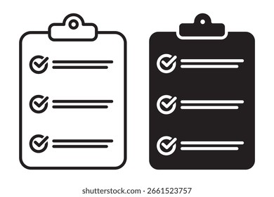 Clipboard icon set. Checklist icon. Vector graphic illustration. Suitable for website design, logo, app, template, and UI. Clipboard with check mark and tasks symbols isolated Vector illustration. 