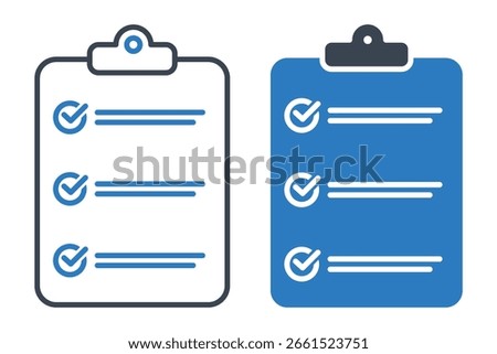 Clipboard icon set. Checklist icon. Vector graphic illustration. Suitable for website design, logo, app, template, and UI. Clipboard with check mark and tasks symbols isolated Vector illustration. 