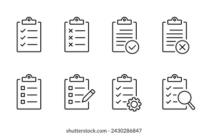 Clipboard icon set. Document file page icons. Clipboard document icon collection