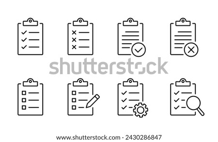 Clipboard icon set. Document file page icons. Clipboard document icon collection