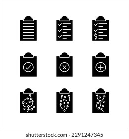 Clipboard Icon Set. Flat style black on white background.