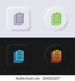 Conjunto de iconos del portapapeles, botón de neumorfismo Multicolor Diseño de interfaz de usuario suave para diseño web, IU de aplicación y más, Button, Vector.