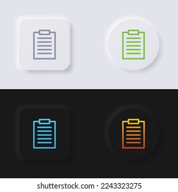 Conjunto de iconos del portapapeles, botón de neumorfismo Multicolor Diseño de interfaz de usuario suave para diseño web, IU de aplicación y más, Button, Vector.