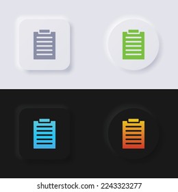 Conjunto de iconos del portapapeles, botón de neumorfismo Multicolor Diseño de interfaz de usuario suave para diseño web, IU de aplicación y más, Button, Vector.