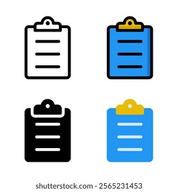 Clipboard icon set. Suitable for document checklist symbol and to do list. Paperboard icon.