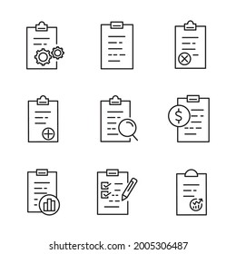 Icono del portapapeles. El portapapeles establece los elementos vectores de símbolo para la web infográfica.