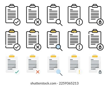 Clipboard icon set. Vector illustration.