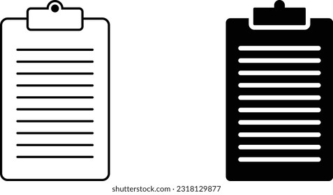 Clipboard-Icon-Sheet, einfache, trendige, flache Linie und solide einzelne Vektorgrafik auf weißem Hintergrund. Für Apps, Logo, Websites, Symbol, UI, UX, Grafik und Web-Design. EPS10.