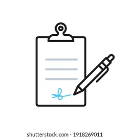 Clipboard icon. Signature on contract. Vector illustration, flat design