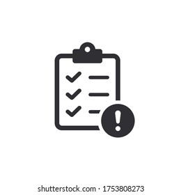 Clipboard icon. Tasks. Survey. Prepare document. Task done. Signed approved document icon. Project completed. Reject file. Accept document. Exclamation point. Attention sign. Application form. Pass 