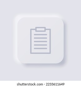 Clipboard icon, White Neumorphism soft UI Design for Web design, Application UI and more, Button, Vector.