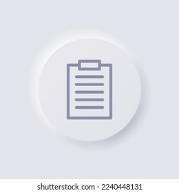 Clipboard icon, White Neumorphism soft UI Design for Web design, Application UI and more, Button, Vector.