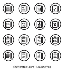 Iconos del Portapapeles. Diseño Plano Negro En Círculo. Ilustración vectorial.