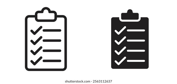 Clipboard icons in black line and filled versions