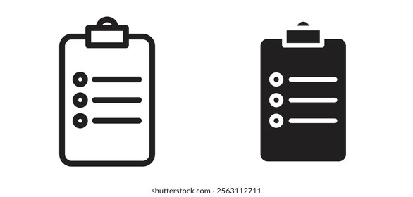 Clipboard icons in black line and filled versions