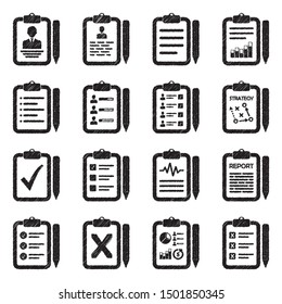 Clipboard Icons. Black Scribble Design. Vector Illustration.
