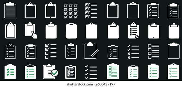 Clipboard icons, checklist, to do list, task management, survey, forms, notepad, digital checklist, productivity, UI design, business planning