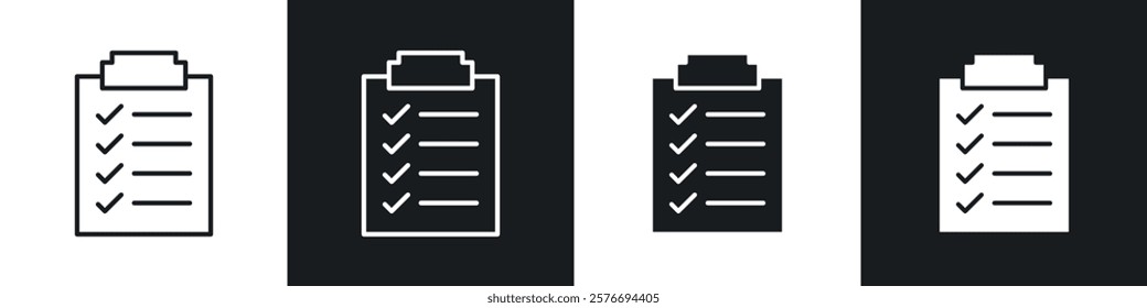 Clipboard icons collection in black and white solid and line style