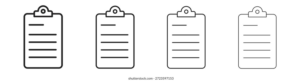 Ícones da área de transferência delineiam o design de vetor preto. Linha com traçado editável.